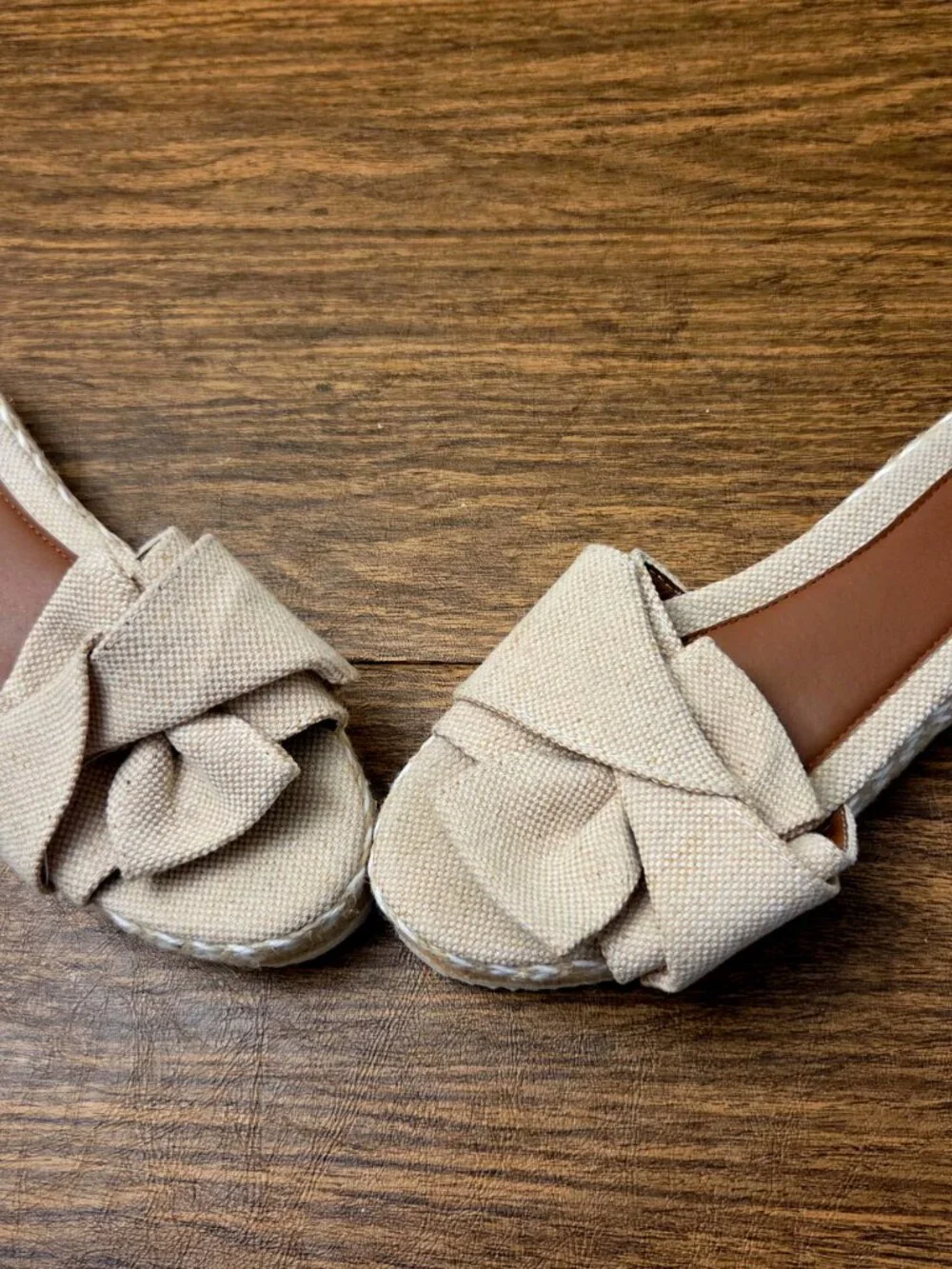 Women's Beige Fabric Bow Platform Espadrille Open Toe Slide - Sz 7.5M